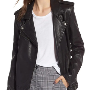 Chaqueta de cuero de moda para mujer 2025, diseño de motorista de cuero genuino, chaquetas de cuero atemporales con bolsillos con cremallera ajustadas para mujer - Product Image 1