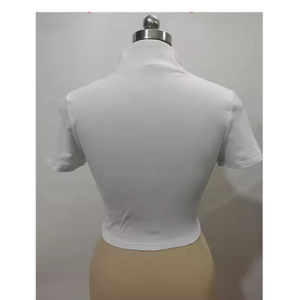 Femmes coupe ajustée courte longueur couleur unie ouverture avant sport gymnastique haut court t-shirt pour été décontracté Streetwear respirant haut court - Product Image 4