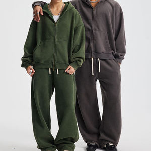 2025 fabricants de vêtements personnalisé lavage à l'acide soleil délavé à capuche coton français éponge poids lourd hommes fermeture éclair Vintage à capuche - Product Image 2