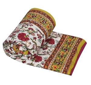 Edredón Kantha de algodón orgánico de alta calidad, tamaño Queen, estilo bohemio, hecha a mano colcha de retazos, edredón estampado de estilo indio suave - Product Image 1