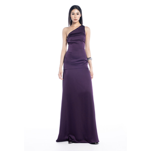 ODM Robe de soirée moulante élégante en satin longueur au sol Design asymétrique Taille froncée Longue ligne A Formelle pour les occasions en soirée - Product Image 4