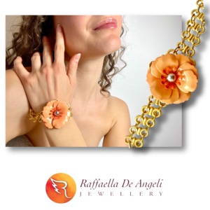 ItalianCraftmen Pulsera de ajuste de bisel de abalorios de melocotón hecha a mano Única de rodio para mujer de Italia - Product Image 3