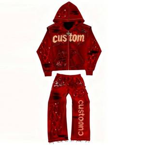 Custom Hooded Tracksuit Set Brown <b>Red</b> <b>Glitter</b> Print Streetwear Full Length Unisex Adults Winter Wear - Product Image 3