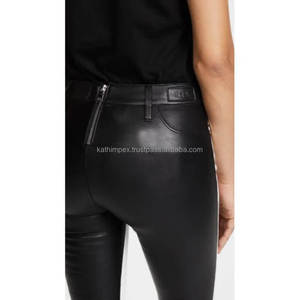 กางเกงหนังเทียมทรงตรงเอวสูงสุดฮิตสำหรับผู้หญิง สีขาวแต่งแถบสีดำด้านข้าง งานแฮนด์เมด สไตล์สตรีทแวร์ลำลอง - Product Image 5