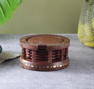 Natural <b>Wood</b> <b>Coasters</b> for Hot and Cold Beverages Engraved Wooden <b>Coasters</b> for Home and Kitchen by Artisan Craft - Product Image 2