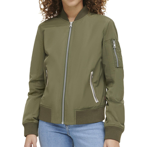 Chaqueta Bomber para mujer Logotipo personalizado Color sólido y diseño Casual Manga larga con cremallera Chaqueta Bomber para mujer - Product Image 1