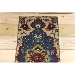 Alfombra Turca de 1.3x3.1 pies, Alfombra Pequeña Vintage, Alfombra con Estampado Animal Azul - Product Image 3