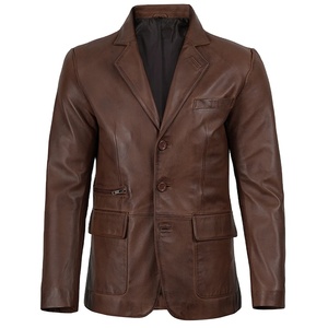 Blazer de Cuero Genuino de Vaca Marrón para Hombre, Tendencia 2026, Alta Calidad, MOQ Bajo, Tallas Grandes, Blazer Calefactable de Moda Invernal - Product Image 1
