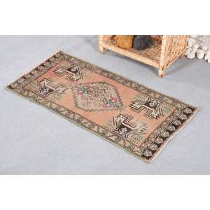 Vintage Classic Wool <b>Rug</b> 1.6 X 3.3 ft Pink Beige Geometric Patchwork Design for <b>Bedroom</b> Entryway Decoration with Latex Backing - Product Image 3