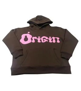 Ropa de calle pesada de alta calidad 100% algodón negro línea Etiqueta de gran tamaño Puff estampado Denim hombres sudaderas con capucha y sudaderas - Product Image 2