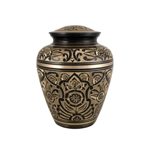 Gold Radiance Engraved Design Brass Cremation Urns With Black Color Metal <b>Keepsake</b> <b>Ashes</b> Urn - Product Image 5