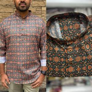 Kurta de algodón de manga larga de longitud corta con colección de estampado formal para fiestas - Product Image 5