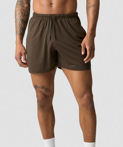 Short d'entraînement marron pour homme avec tissu respirant extensible à 4 voies évacuant l'humidité et poches zippées pour la course à pied et le sport - Product Image 1