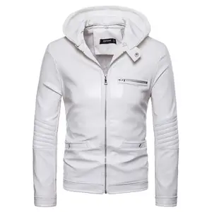 White Color High Quality With Hood Customized Logo Print Unique Design Leather Jackets BY STADEOS SIALKOT CO.