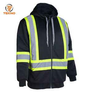 Sweat à capuche haute visibilité 100% polyester personnalisé de qualité supérieure Vestes zippées réfléchissantes pour la sécurité au travail Vêtements de travail Prix bon marché Sweats à capuche haute visibilité OEM - Product Image 1