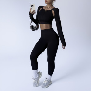 Conjunto Deportivo Personalizado de Manga Larga para Gimnasio, Ropa Deportiva, Conjunto de Yoga para Mujer, Levanta Glúteos - Product Image 1