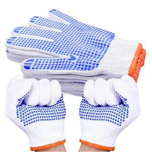 ถุงมือผ้าฝ้ายโพลีเอสเตอร์สีขาวฟอกขาวแบบเส้นใยพีวีซีสำหรับงานด้านเดียวสีฟ้า - Product Image 2
