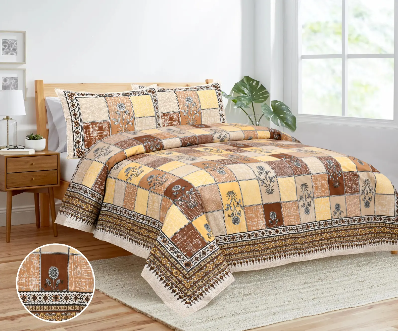 Indischer Lieferant Großformat bedruckt mehrfarbige Mischung Baumwolle doppelte Größe Bettlaken mit 2 Kissenbezügen