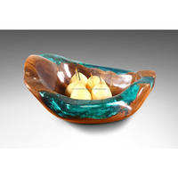 Décor en bois de résine Design moderne bols vaisselle bol frais service de nourriture décoration en métal mélange forme ronde plat de service - Product Image 5