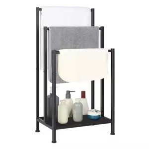 Standard Quality 3 Tier <b>Black</b> Color Metal Made <b>Towel</b> <b>Holder</b> Bars Standing Type <b>Towel</b> Rack for Bathroom Washroom Use <b>Towel</b> Bars - Product Image 1