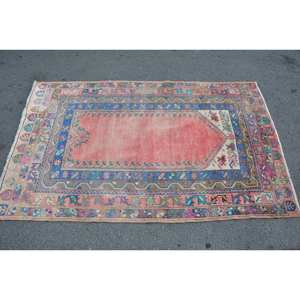 Tapis turc vintage rouge bleu Patchwork Design 3.7 X 5.9ft Style Boho grande surface laine matériau 10mm Latex pour couloir chambre décor - Product Image 3