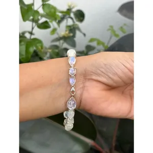 Pulsera de tenis de plata 925 con piedra lunar arcoíris, accesorio de moda - Product Image 4