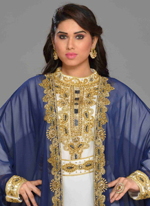 Blue embroidered georgette islamic <b>kaftans</b> With Sun-proof hijab. - Product Image 3