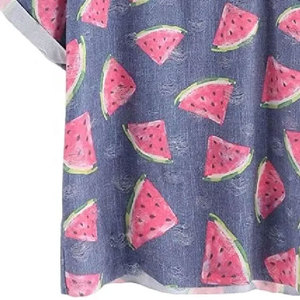 เสื้อยืดแขนสั้นลำลองสำหรับผู้หญิงผ้าฝ้ายพิมพ์ลายเต็มรูปแบบและเส้นใยไม้ไผ่ดีไซน์คลาสสิก - Product Image 2