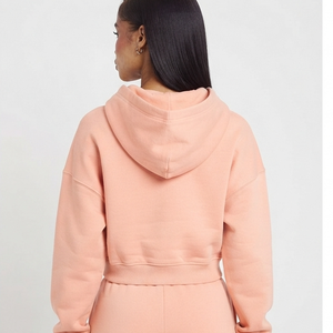 Sudadera con capucha corta de algodón rosa para mujer, con logo personalizado, hombros caídos y corte holgado, de fabricante OEM, gran oferta - Product Image 3