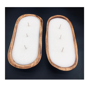 Bol à bougie en pâte de bois Plateau de décoration de Noël romantique 2 pièces Bol à bougie en bois d'acacia Design populaire - Product Image 1