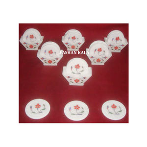 Total Unique Design Meilleur ensemble de sous-verres incrustés de marbre blanc pur fait à la main avec nacre pour les cadeaux Article au meilleur coût - Product Image 1