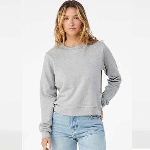 Sudadera corta de algodón negro de manga larga con cuello redondo para mujer - Product Image 3