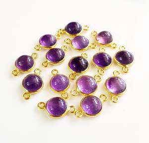 Collier en argent sterling véritable 925 avec cabochon d'améthyste violet naturel de 8mm serti d'une lunette en or 18 carats. - Product Image 1