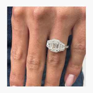Anillo de Tres Piedras con Corte Esmeralda de Diamante Moissanite, Anillo de Boda Original de Plata 925 para Mujer, Regalo de Joyería para Fiesta de Compromiso - Product Image 3