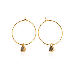 Natural moss agate gemstone <b>hoop</b> earrings <b>large</b> size <b>hoop</b> handmade earring brass 18k gold plating everyday wear earring - Product Image 1