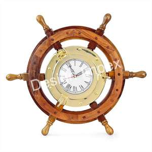 Souvenir cadeaux promotionnels bois laiton bateau roue pas cher prix luxe bateau nautique roue décoration murale horloge décoration de la maison - Product Image 1