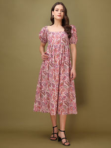 Robe décontractée à manches courtes et col carré pour femmes - Product Image 2