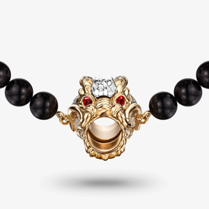 Men Black Beaded <b>Necklace</b> with Unique Gold and Black Pendant Fashion <b>Statement</b> Jewelry for Men - Product Image 1