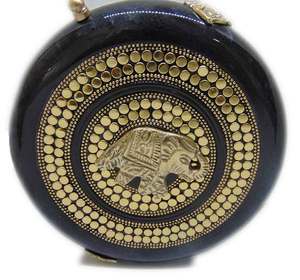 Hot product gold Resin Acrylic Round Box <b>Clutch</b> & Purse Elephant Metallic black Brass - Product Image 1