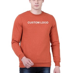 <b>Men's</b> <b>Orange</b> Crew Neck Knitted <b>Sweatshirt</b> Regular Fit Solid Color Custom Logo Front Print Casual Autumn Wear <b>Sweatshirts</b> - Product Image 3