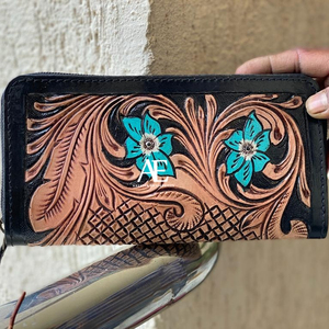 Cartera de cuero tallada a mano, funda de teléfono de embrague, elegante, multiusos, gran oferta occidental, billeteras, billetera de Color turquesa para Wome - Product Image 1