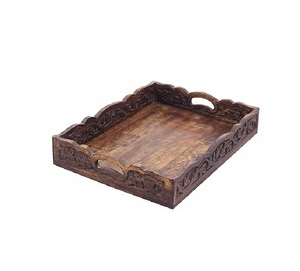 Bandeja Organizadora de Madera Moderna y Resistente con Acabado de Grano Natural y Bordes Rectos para Uso en la Cocina para Servir Alimentos - Product Image 1