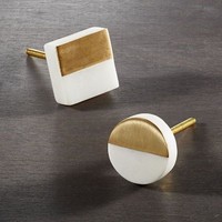 Bouton de tiroir en marbre fait main indien avec accent en laiton boutons en pierre polie pour armoires tiroirs accessoires décoratifs