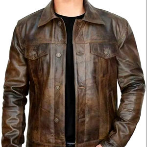 Veste en cuir de camionneur pour hommes personnalisée OEM brodée en gros fournisseur de veste en cuir d'usine pakistan - Product Image 1