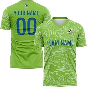 Conjunto de Uniforme de Fútbol Sublimado de Alta Calidad, Verde y Blanco, Cuello en V, Manga Corta, Absorbe la Humedad, Unisex, para Equipos - Product Image 2