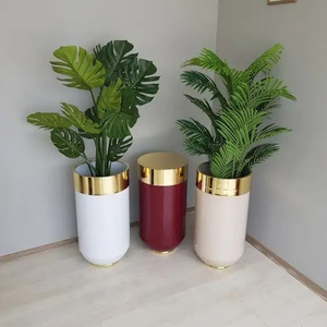 New Enamel White Fineshed Planter with Gold Top Border with Best Quality of Metal and Lowest Prices by Verified Manufacturer - Product Image 1