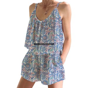Conjunto de Pijama Corto de Algodón con Estampado Floral para Mujer, Ropa de Dormir Informal de Primavera/Verano, Ajustado, con Tirantes, sin Mangas - Product Image 3
