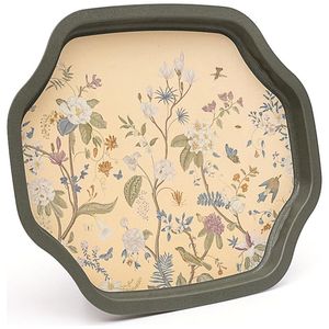 Plateau à fruits en aluminium fantaisie à bord incurvé ondulé, design floral vert pastel moderne, 278x332 mm, pour la cuisine et la maison, modèle Kontensan - Product Image 1