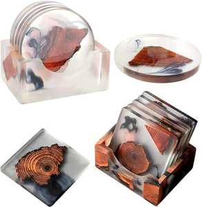 Contemporary Handmade <b>Coasters</b>, Solid Wood and Resin <b>Drink</b> <b>Coaster</b> Set, Durable Stone <b>Coasters</b> <b>for</b> Stylish Office Home Interiors - Product Image 1
