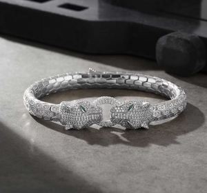 Pulsera de cabeza de pantera de Plata de Ley 925 para hombre, brazalete de lujo con ojos de Esmeralda CZ Pave, colgantes finos y dijes, regalo de aniversario - Product Image 1